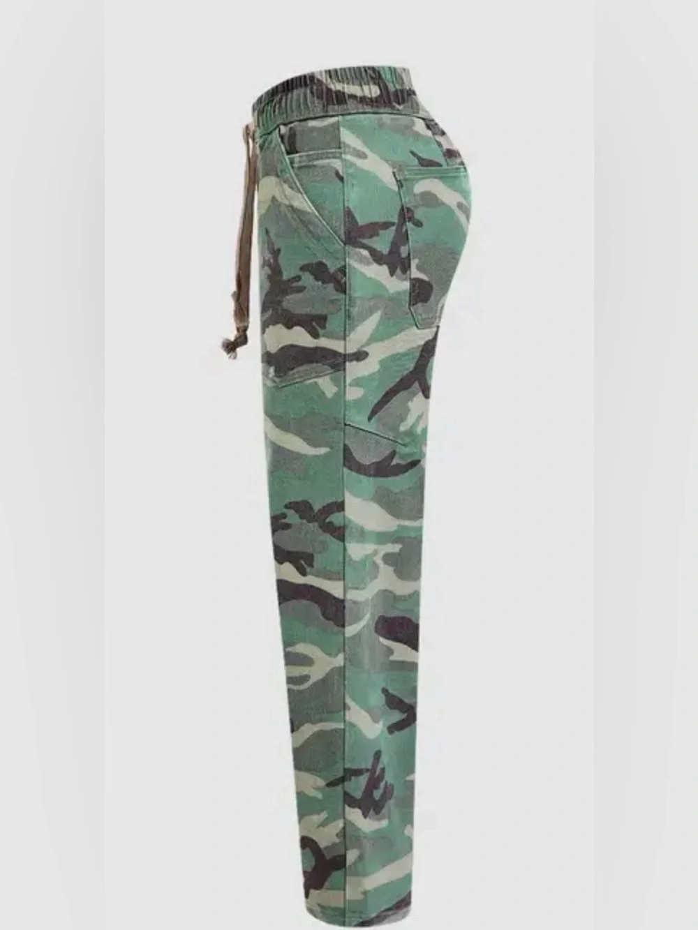 Flamingal Camo Drawstring Mid Waist Barrel Leg Crop Pants